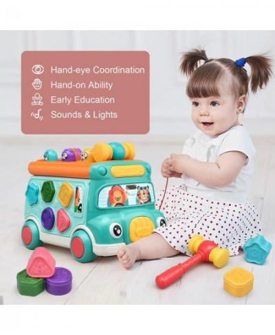 Push Pull Bus Toy Baby Musical Learning Toys with Sound & Light Whack-a-Mole Game Shape Matching Gear Toy Clock Activity Bus ...