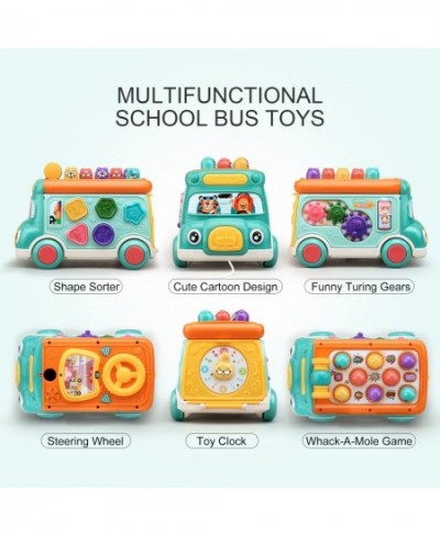 Push Pull Bus Toy Baby Musical Learning Toys with Sound & Light Whack-a-Mole Game Shape Matching Gear Toy Clock Activity Bus ...