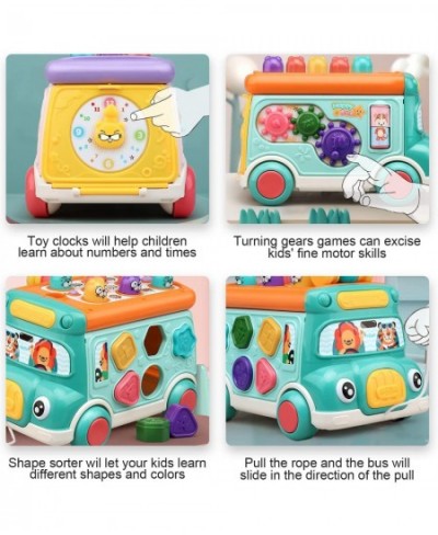 Push Pull Bus Toy Baby Musical Learning Toys with Sound & Light Whack-a-Mole Game Shape Matching Gear Toy Clock Activity Bus ...