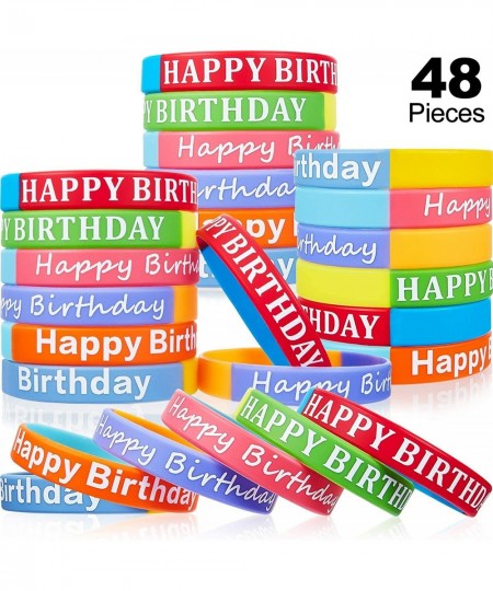 48 Pieces Rubber Bracelets for Happy Birthday Gift Silicone Stretch Wristbands Colored Silicone Bracelets for Birthday Party ...