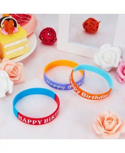 48 Pieces Rubber Bracelets for Happy Birthday Gift Silicone Stretch Wristbands Colored Silicone Bracelets for Birthday Party ...