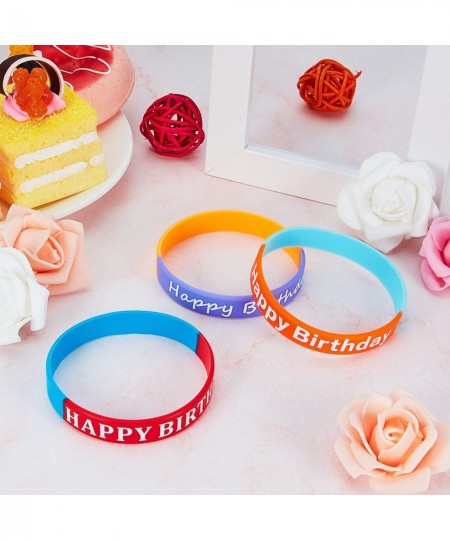 48 Pieces Rubber Bracelets for Happy Birthday Gift Silicone Stretch Wristbands Colored Silicone Bracelets for Birthday Party ...