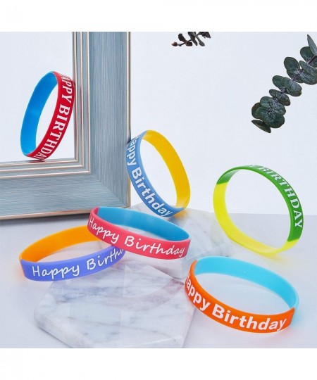 48 Pieces Rubber Bracelets for Happy Birthday Gift Silicone Stretch Wristbands Colored Silicone Bracelets for Birthday Party ...