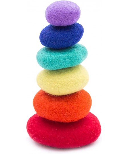 Soft Stacking Blocks Colored Felt Stones - 6 pcs | Stackable Toddler Toys | Children Learning Colors Cognitive & Motor Skills...