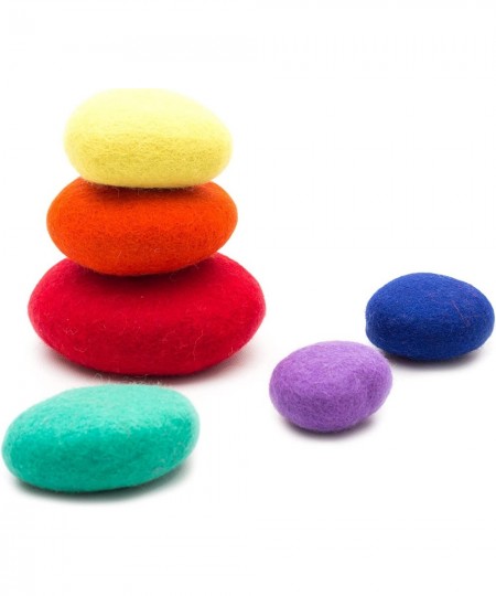 Soft Stacking Blocks Colored Felt Stones - 6 pcs | Stackable Toddler Toys | Children Learning Colors Cognitive & Motor Skills...