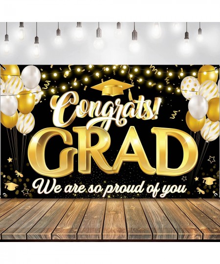 Congrats Grad We Are So Proud Of You Banner - Large 72x44 Inch | Congrats Grad Banner for Black and Gold Graduation Decoratio...