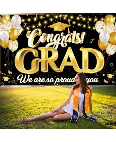 Congrats Grad We Are So Proud Of You Banner - Large 72x44 Inch | Congrats Grad Banner for Black and Gold Graduation Decoratio...