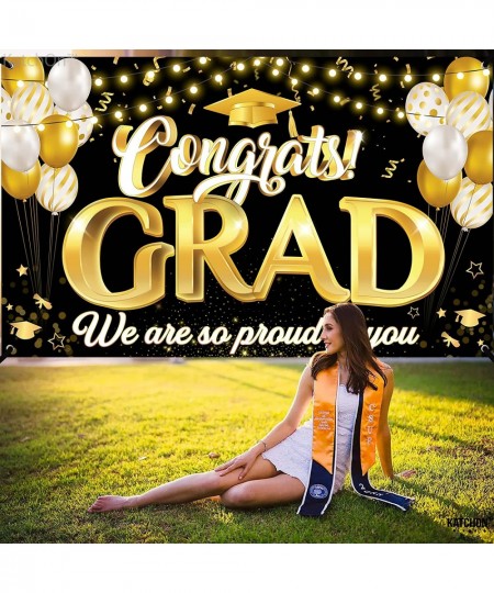 Congrats Grad We Are So Proud Of You Banner - Large 72x44 Inch | Congrats Grad Banner for Black and Gold Graduation Decoratio...