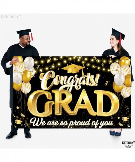 Congrats Grad We Are So Proud Of You Banner - Large 72x44 Inch | Congrats Grad Banner for Black and Gold Graduation Decoratio...