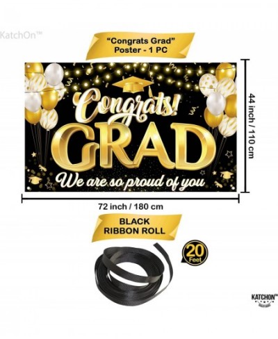 Congrats Grad We Are So Proud Of You Banner - Large 72x44 Inch | Congrats Grad Banner for Black and Gold Graduation Decoratio...