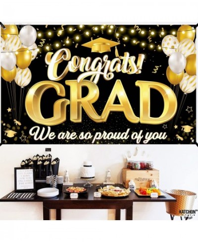 Congrats Grad We Are So Proud Of You Banner - Large 72x44 Inch | Congrats Grad Banner for Black and Gold Graduation Decoratio...