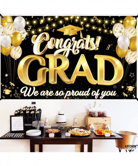 Congrats Grad We Are So Proud Of You Banner - Large 72x44 Inch | Congrats Grad Banner for Black and Gold Graduation Decoratio...