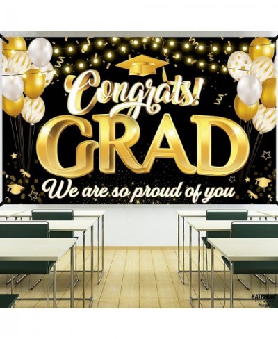 Congrats Grad We Are So Proud Of You Banner - Large 72x44 Inch | Congrats Grad Banner for Black and Gold Graduation Decoratio...