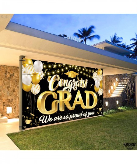 Congrats Grad We Are So Proud Of You Banner - Large 72x44 Inch | Congrats Grad Banner for Black and Gold Graduation Decoratio...