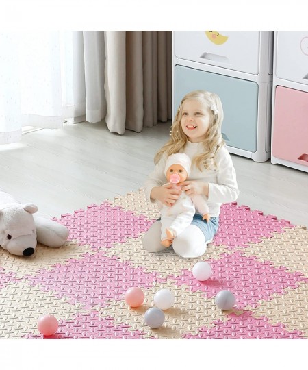 16 Tiles Foam Play Mat 0.4 Inch Thicked Interlocking Floor Mats with Solid Colors Squares Baby Play Mat EVA Foam Puzzle Floor...