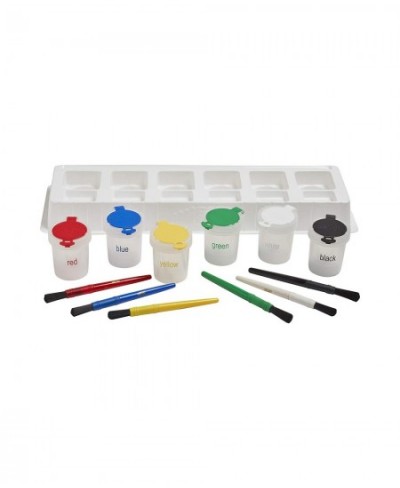 No-Spill Paint Cups - Mini Trilingual Cups Set & Matching Paint Brushes with Tray - Art Supplies for Kids and Toddlers (13-Pi...