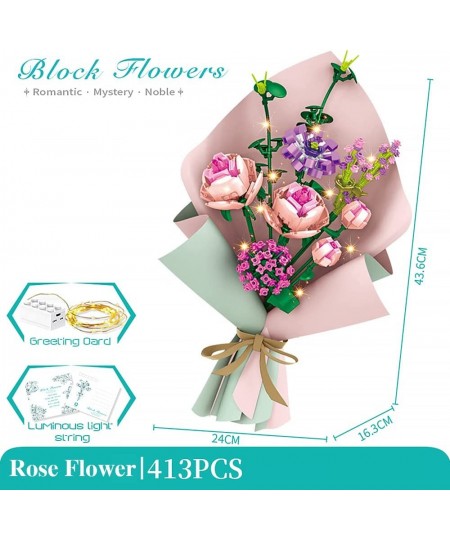 Rose Flowers Floral Bouquet Building Toys for Friends Artificial Flower Home Decor Display Building Set Making A Unique Roman...