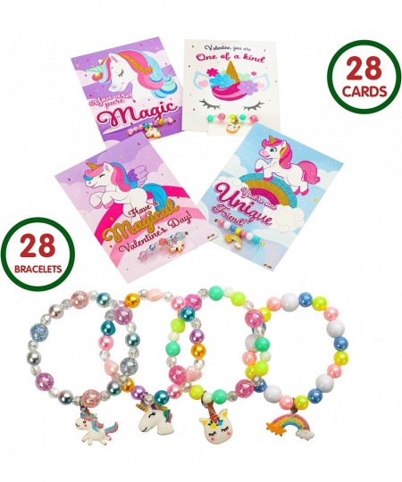 28 Packs Valentine Cards with Unicorn Bracelets for Kids Valentine‘s Day Gift Cards Unicorn Bracelets Valentine's Party Favor...