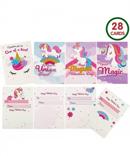 28 Packs Valentine Cards with Unicorn Bracelets for Kids Valentine‘s Day Gift Cards Unicorn Bracelets Valentine's Party Favor...