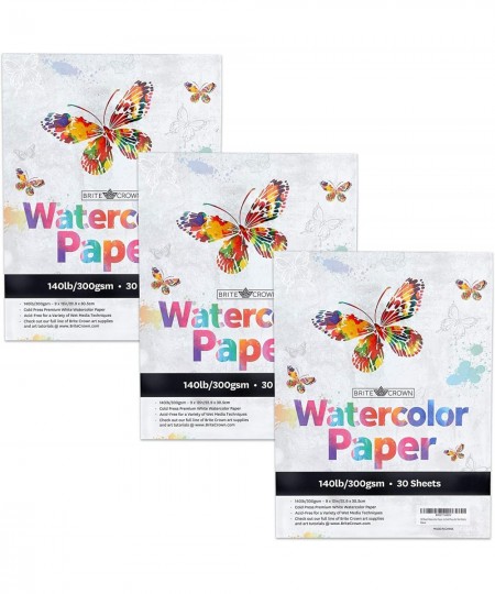 Watercolor Paper - 3 Pads (90 Sheets Total) of 140lb 300gsm Bright White Cold Press Texture Acid-Free Watercolor Paper for Ki...