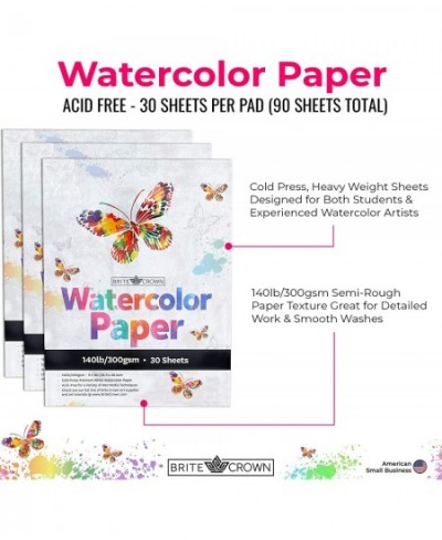 Watercolor Paper - 3 Pads (90 Sheets Total) of 140lb 300gsm Bright White Cold Press Texture Acid-Free Watercolor Paper for Ki...