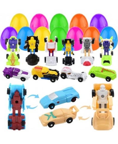 12 Packs Easter Eggs Filled with Deformation Cars Toys 2.8" Plastic Surprise Eggs Prefilled with Transform Car Robot Toys for...