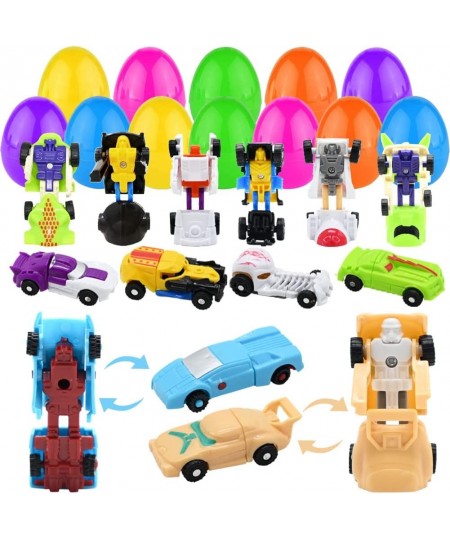 12 Packs Easter Eggs Filled with Deformation Cars Toys 2.8" Plastic Surprise Eggs Prefilled with Transform Car Robot Toys for...