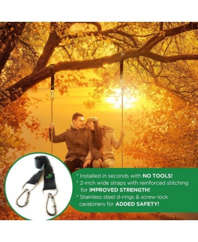 Tree Swing Hanging Straps Kit - Easy & Fast Installation - 5ft Extra Long Straps Hold 2000 lb - Safer Lock Snap Carabiner Hoo...