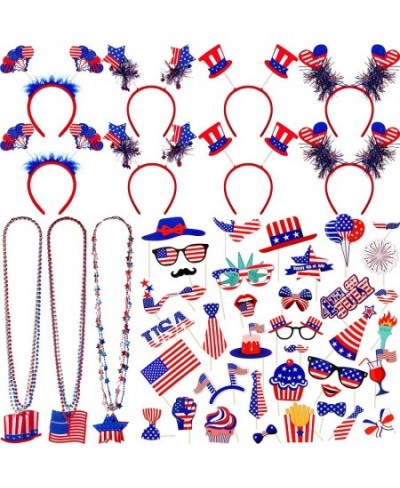 56 Pcs 4th of July Party Accessories Patriotic Photo Booth Props Patriotic Head Boppers Headband Patriotic Metallic Beaded Ne...