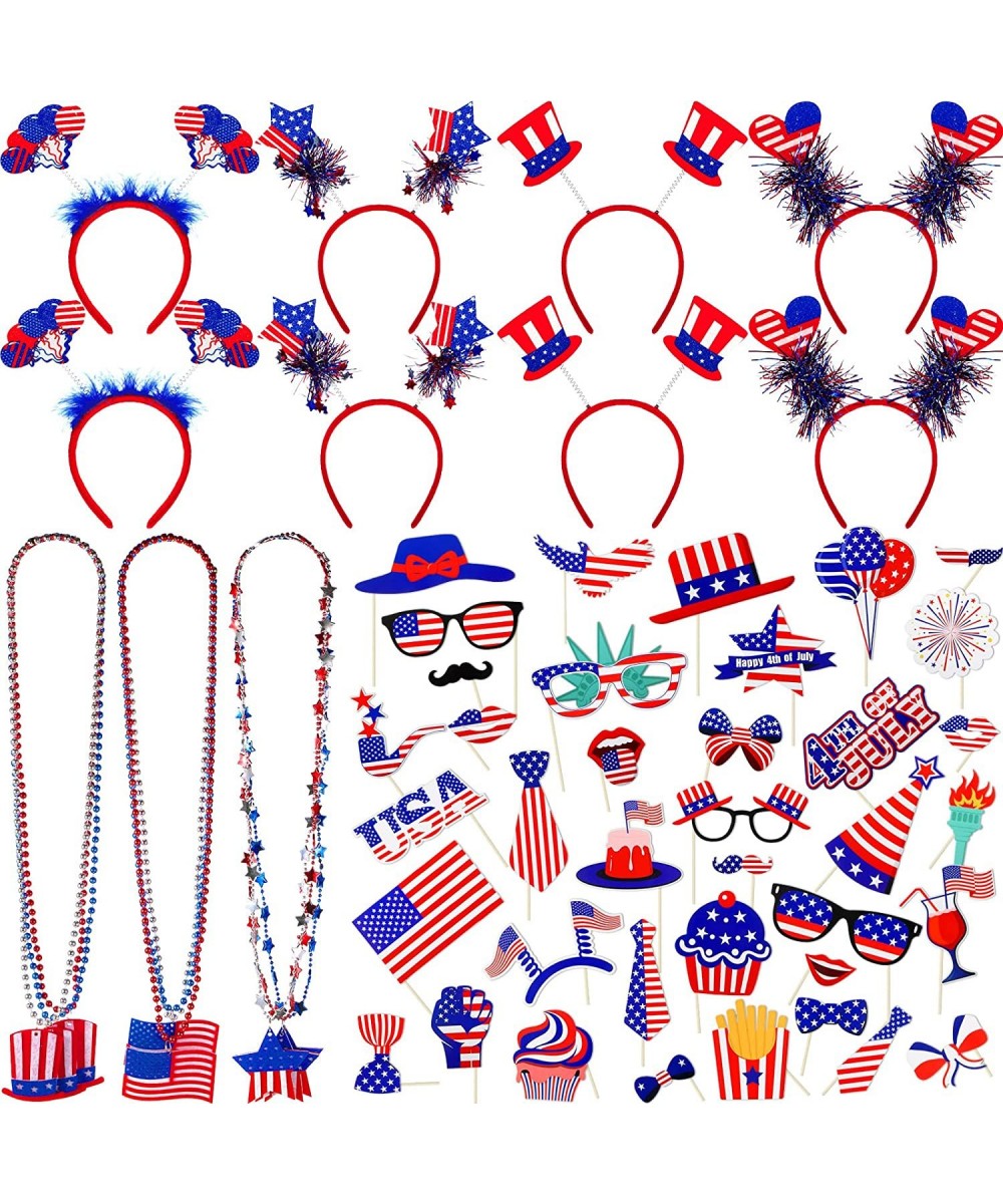 56 Pcs 4th of July Party Accessories Patriotic Photo Booth Props Patriotic Head Boppers Headband Patriotic Metallic Beaded Ne...