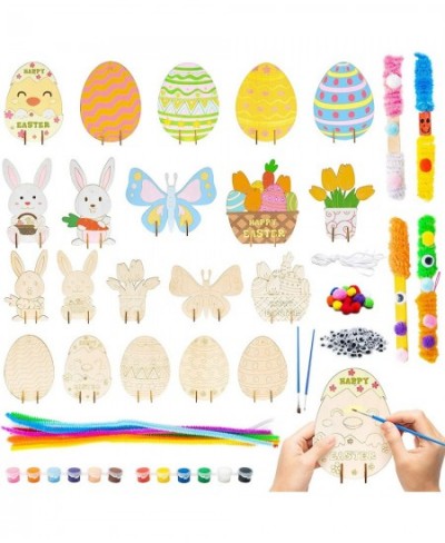 60Pcs Easter Wooden DIY Art Crafts for Kids Early Learning Painting Kits Unfinished Art Project Preschool Classroom Activitie...