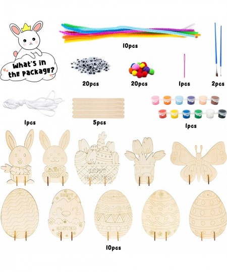 60Pcs Easter Wooden DIY Art Crafts for Kids Early Learning Painting Kits Unfinished Art Project Preschool Classroom Activitie...