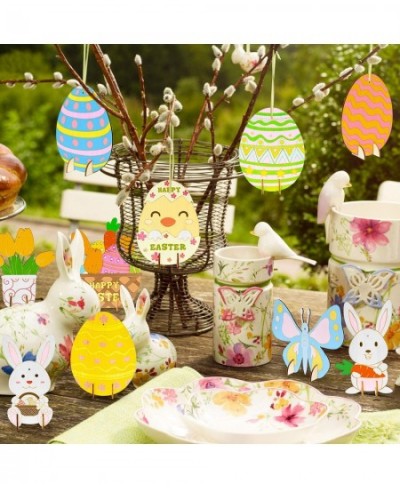 60Pcs Easter Wooden DIY Art Crafts for Kids Early Learning Painting Kits Unfinished Art Project Preschool Classroom Activitie...