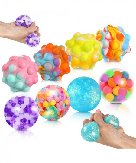 Stress Balls for Kids and Adults - Squishy Balls Set 8PCS Squeezing Ball with Glitter Water Beads and Pop Ball 3D Sensory Fid...