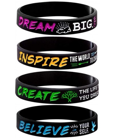 4-Pack Silicone Motivational Wristbands Rubber Inspirational Quote Bracelets - Dream Inspire Create Believe for Teens Birthda...