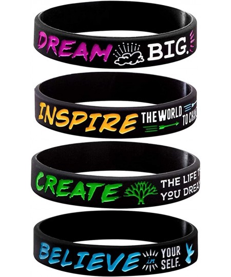 4-Pack Silicone Motivational Wristbands Rubber Inspirational Quote Bracelets - Dream Inspire Create Believe for Teens Birthda...