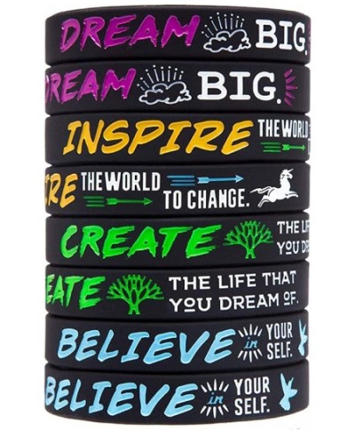 4-Pack Silicone Motivational Wristbands Rubber Inspirational Quote Bracelets - Dream Inspire Create Believe for Teens Birthda...