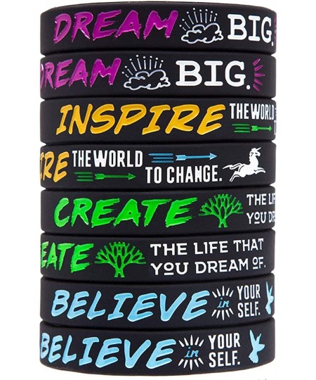 4-Pack Silicone Motivational Wristbands Rubber Inspirational Quote Bracelets - Dream Inspire Create Believe for Teens Birthda...