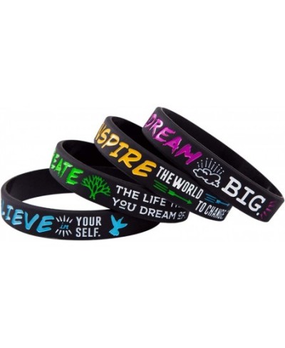 4-Pack Silicone Motivational Wristbands Rubber Inspirational Quote Bracelets - Dream Inspire Create Believe for Teens Birthda...