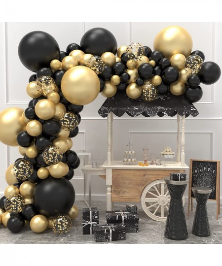 Black and Gold Balloon Garland Arch Kit with 5 inch+10 inch+12 inch+18 inch Metallic Gold and Black Latex Confetti Balloons f...