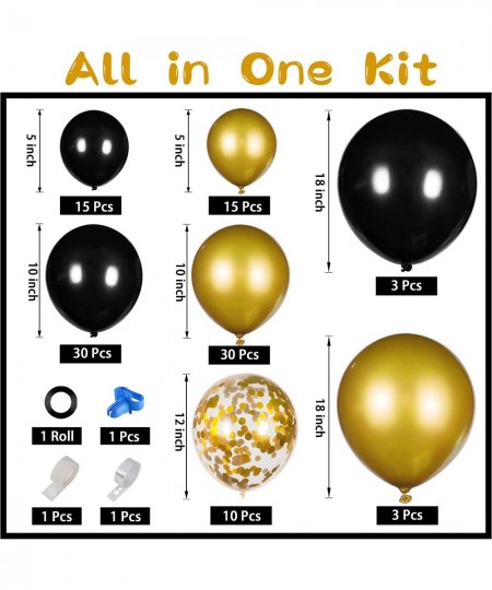 Black and Gold Balloon Garland Arch Kit with 5 inch+10 inch+12 inch+18 inch Metallic Gold and Black Latex Confetti Balloons f...