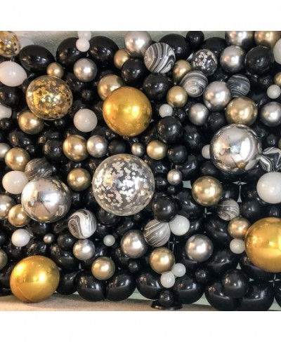 Black and Gold Balloon Garland Arch Kit with 5 inch+10 inch+12 inch+18 inch Metallic Gold and Black Latex Confetti Balloons f...