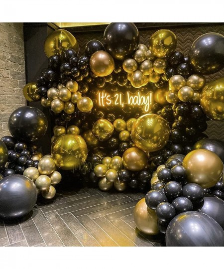 Black and Gold Balloon Garland Arch Kit with 5 inch+10 inch+12 inch+18 inch Metallic Gold and Black Latex Confetti Balloons f...