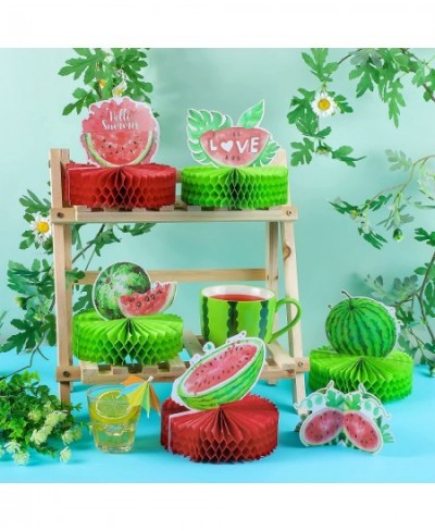 9 Pcs Watermelon Honeycomb Centerpiece Watermelon Party Decorations Summer Fruit Supplies Watermelon Party Supplies 3D Waterm...