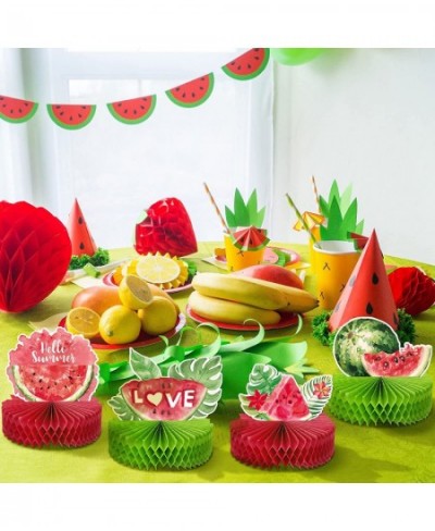 9 Pcs Watermelon Honeycomb Centerpiece Watermelon Party Decorations Summer Fruit Supplies Watermelon Party Supplies 3D Waterm...