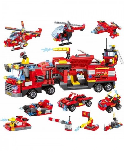 City Fire Truck Building Kit 1432 Pcs 8+1 City Fire Building Block Sets with Helicopter Boat Emergency Vehicle for Kid Boy Ag...