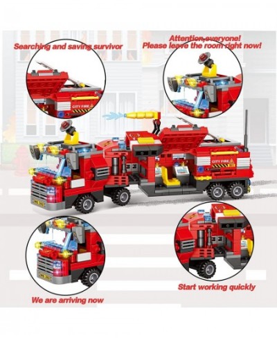 City Fire Truck Building Kit 1432 Pcs 8+1 City Fire Building Block Sets with Helicopter Boat Emergency Vehicle for Kid Boy Ag...