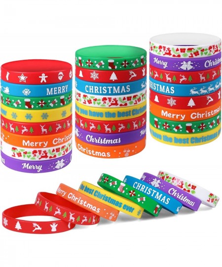 48Pcs Christmas Rubber Bracelets for Kids Silicone Wristbands with 8 Patterns Christmas Toys Bulk Christmas Stocking Stuffers...