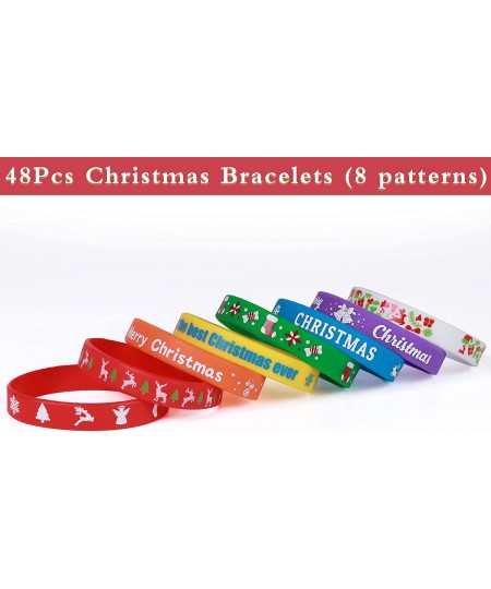 48Pcs Christmas Rubber Bracelets for Kids Silicone Wristbands with 8 Patterns Christmas Toys Bulk Christmas Stocking Stuffers...