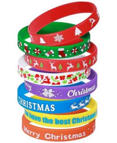 48Pcs Christmas Rubber Bracelets for Kids Silicone Wristbands with 8 Patterns Christmas Toys Bulk Christmas Stocking Stuffers...